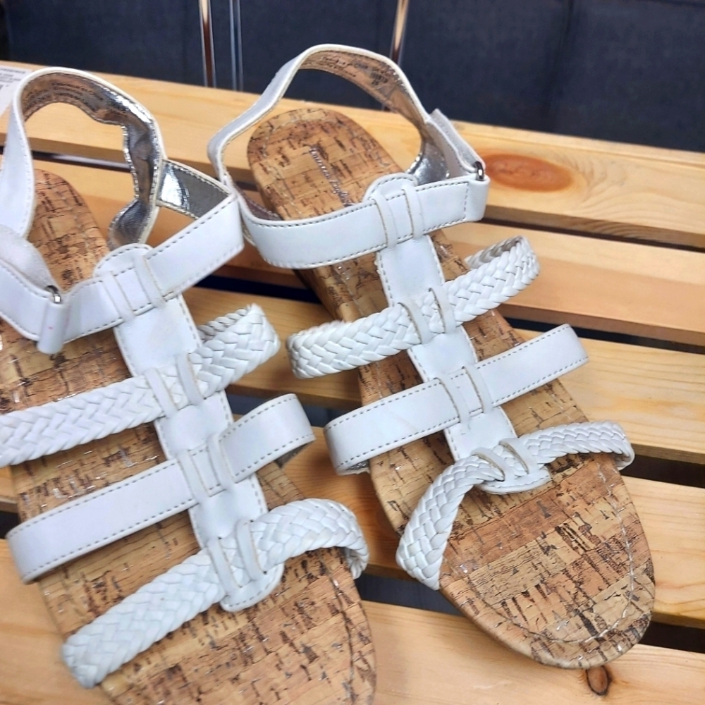 American Eagle Kid's Size 5 White Strap Sandals with Wedge Heels